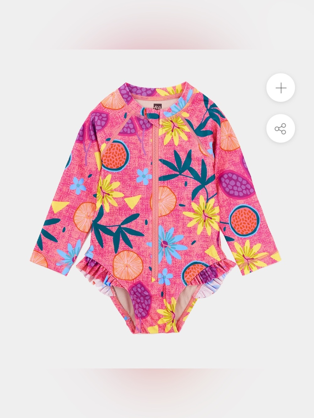 NWOT Tea Collection Rash Guard Baby Swimsuit in Fruit Floral Wax Print